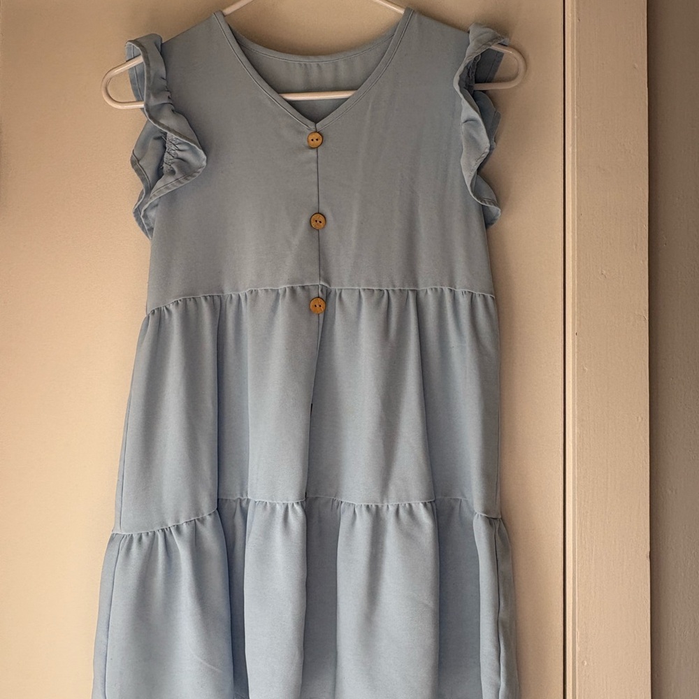 Blue Ruffle Sleeve Kids Dress - Picture 2 of 3